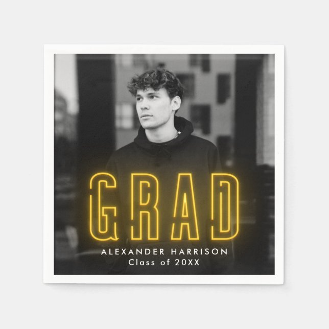Servilleta De Papel Graduación moderna de fotos en neón amarillo (Anverso)