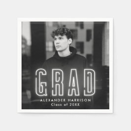 Servilleta De Papel Graduación moderna de fotos en neón blanco