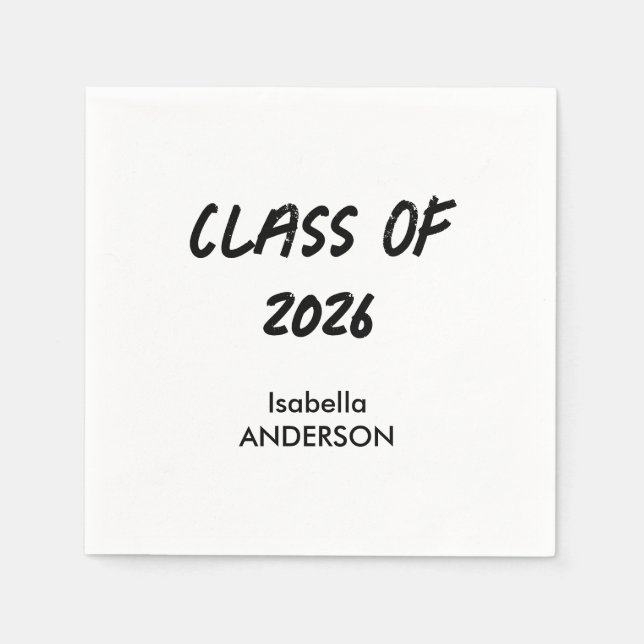 Servilleta De Papel Graduación Moderna en Blanco y Negro (Anverso)