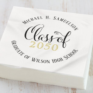 Servilleta De Papel Graduación Moderno Guión Minimalista Dorado Negro