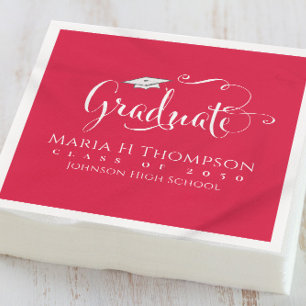 Servilleta De Papel Graduación Mortarboard Modern Script Crimson Red