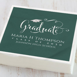 Servilleta De Papel Graduación Mortarboard Modern Script Dark Green