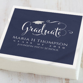 Servilleta De Papel Graduación Mortarboard Modern Script Navy Blue