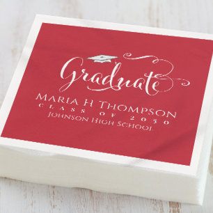 Servilleta De Papel Graduación Mortarboard Moderno Script Cardinal Red