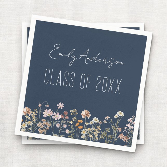 Servilleta De Papel Graduación Navy Blue Wildflower Boho Grad (Subido por el creador)