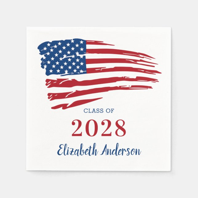 Servilleta De Papel Graduación Patriótica Bandera Estadounidense Ejérc (Anverso)