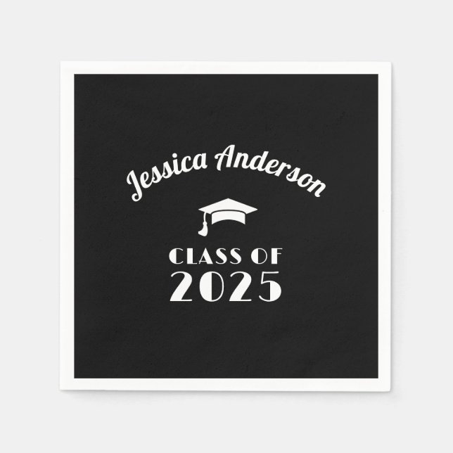 Servilleta De Papel Graduación Personalizada en Negro y Blanco  (Anverso)