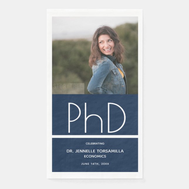 Servilleta De Papel Graduación PhD con foto azul (Anverso)