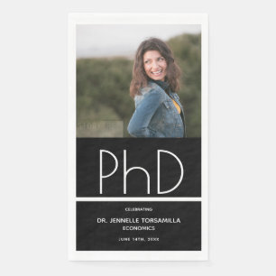 Servilleta De Papel Graduación PhD con foto blanca negra