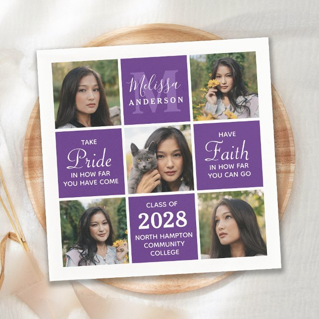 Servilleta De Papel Graduación púrpura de 5 Collages de fotos Graduado (Subido por el creador)