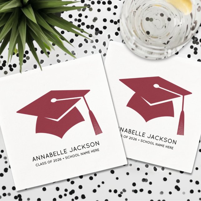 Servilleta De Papel Graduación Roja Personalizada (Personalized Red Graduation Napkins)