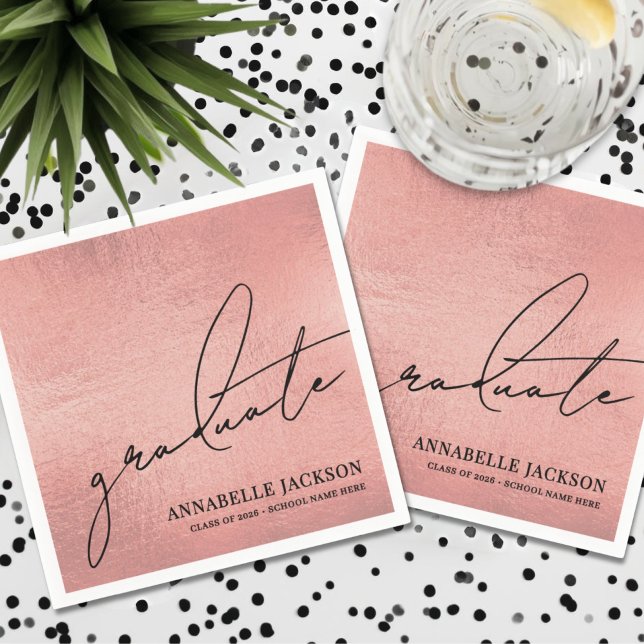 Servilleta De Papel Graduación Rosa Dorado Rosa (Pink Rose Gold Graduation Napkins)