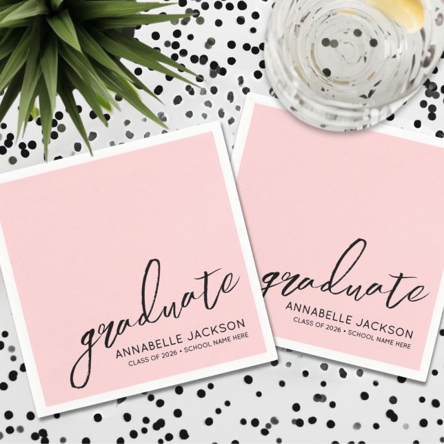 Servilleta De Papel Graduación Rosa Personalizada (Personalized Pink Graduation Napkins)