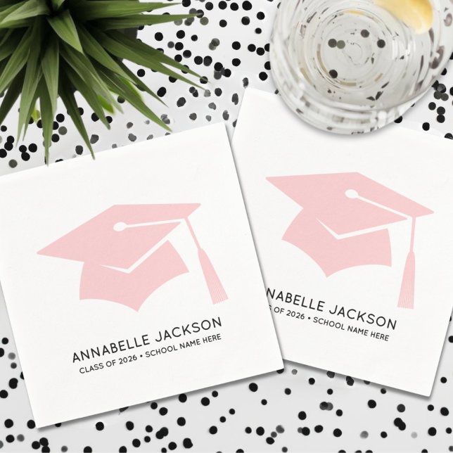 Servilleta De Papel Graduación Rosa Personalizada (Personalized Pink Graduation Napkins)