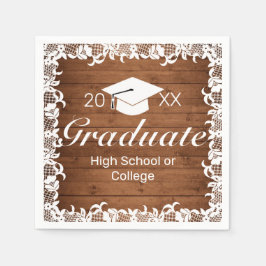 Servilleta De Papel Graduación Rústica de Madera y Cargo Blanco