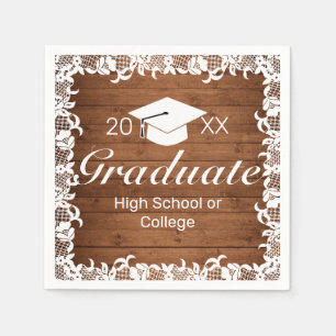 Servilleta De Papel Graduación Rústica de Madera y Cargo Blanco