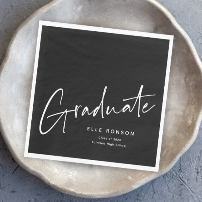 Servilleta De Papel Graduación simple de escritura moderna (Modern script black and white graduation napkins.)