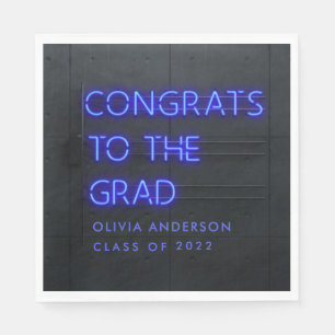 Servilleta De Papel Graduación tipografía azul neón congrats modernos 