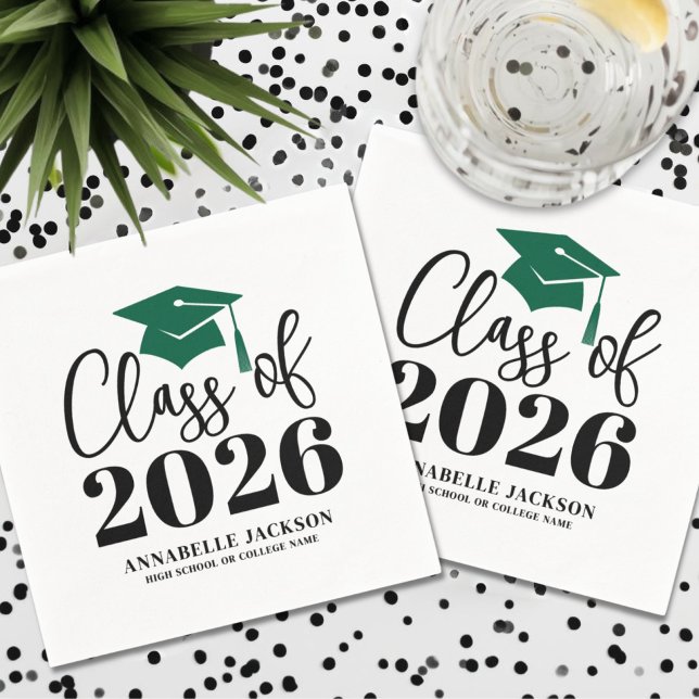 Servilleta De Papel Graduación Verde Personalizada (Personalized Green Graduation Napkins)