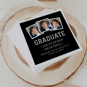 Servilleta De Papel Graduado 2026 3-Fotos Negro y Blanco
