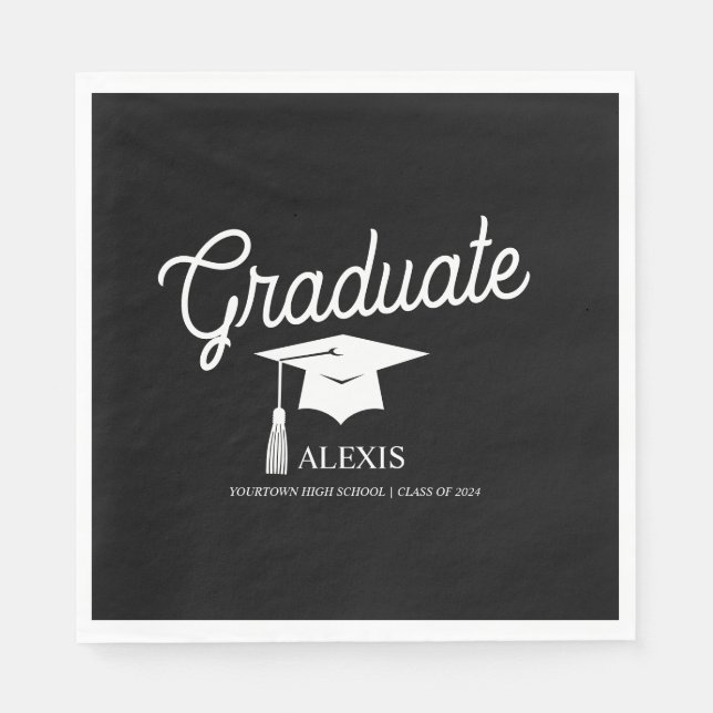 Servilleta De Papel Graduado Cap Black White Name Clase de (Anverso)
