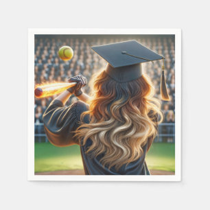Servilleta De Papel Graduado chica con murciélago flamante y softball