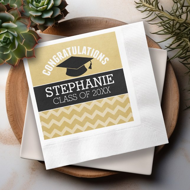 Servilleta De Papel Graduado de Felicitaciones - Graduación en Negro O (Custom Graduation Napkins - Personalize these for the Grad Party)
