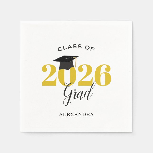 Servilleta De Papel Graduado de la promoción de 2026 moderno dorado y  (Anverso)