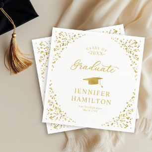 Servilleta De Papel Graduado Elegante Confeti de Oro Sobre Fondo Blanc