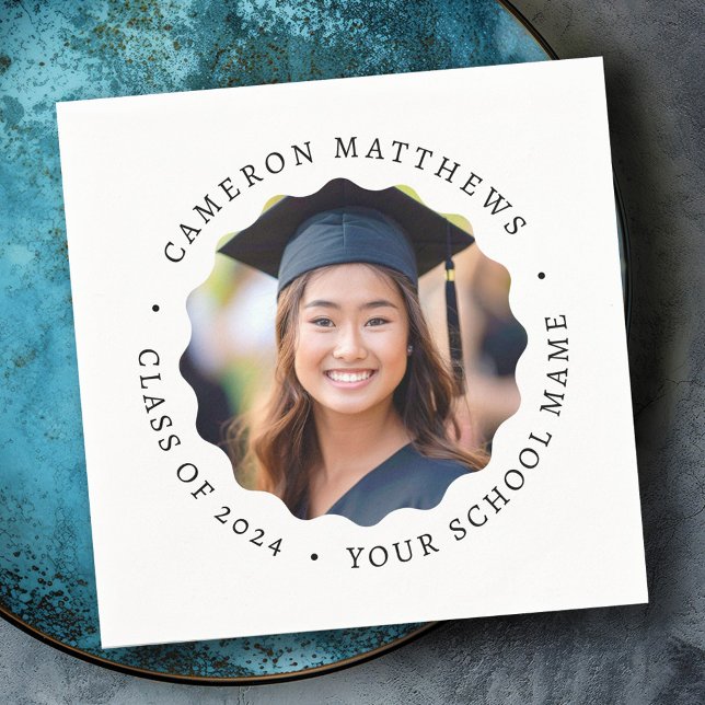Servilleta De Papel Graduado foto de graduación de frontera ondulada b (Graduate photo white wavy border graduation napkins)