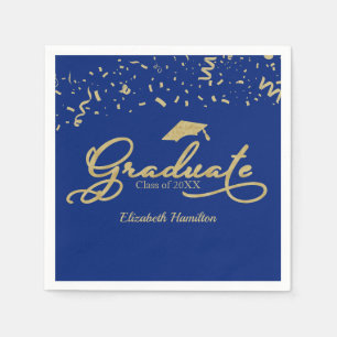 Servilleta De Papel Graduado Hojalata Dorada Fiesta de Graduación Azul