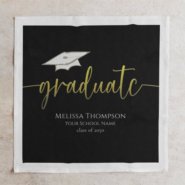 Servilleta De Papel Graduado Moderno y Simple Gold Graduation Cap (Black and gold graduation cocktail napkin with cap icon and custom Class of year.)