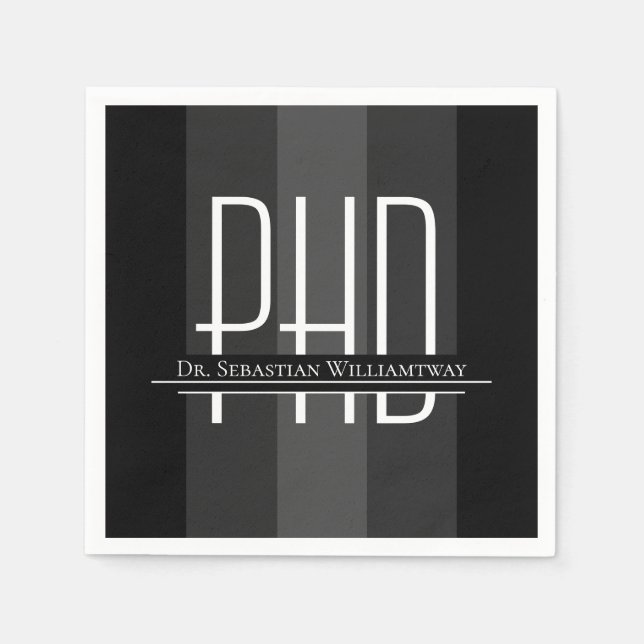 Servilleta De Papel Graduado Partido de Graduación de PhD Gris Negro (Anverso)