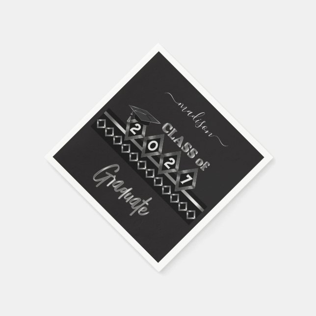 Servilleta De Papel Graduado personalizado - negro y plata (Borde)