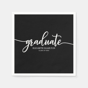 Servilleta De Papel Graduado Simple Chic Caligrafía Graduación Negro