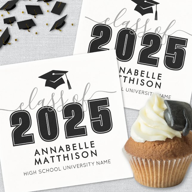 Servilleta De Papel Graduado simple de blanco negro (Graduate Simple Black White Graduation Napkins)