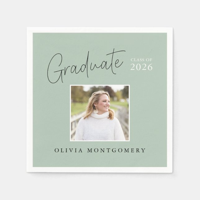 Servilleta De Papel Graduate Photo Modern Script Graduation Party (Anverso)