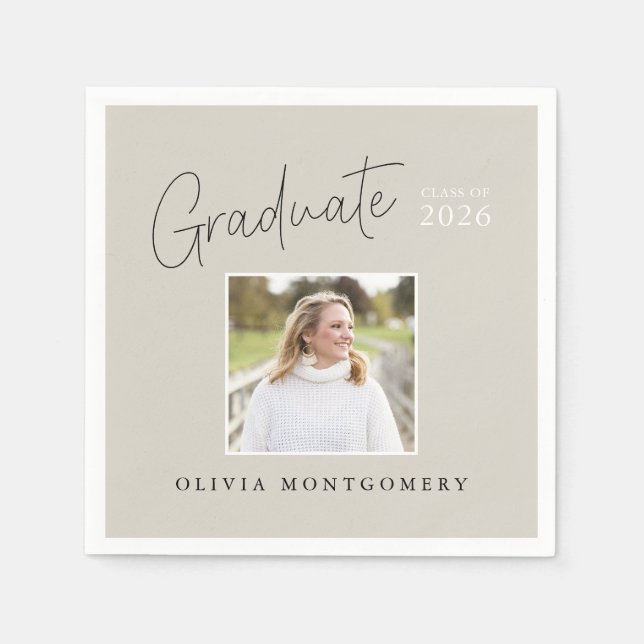 Servilleta De Papel Graduate Photo Modern Script Graduation Party (Anverso)