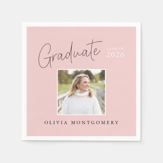 Servilleta De Papel Graduate Photo Modern Script Graduation Party (Anverso)