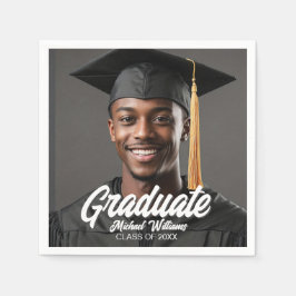 Servilleta De Papel Graduate Photo w Bold Script Graduation Party