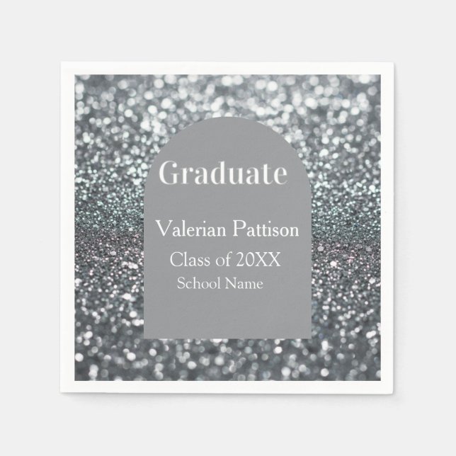 Servilleta De Papel Graduate silver gray glitter arch shape name year (Anverso)