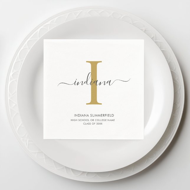 Servilleta De Papel Graduation 2023 Monogram Initial Name Grad (Monogram Script Graduation Paper Napkin)
