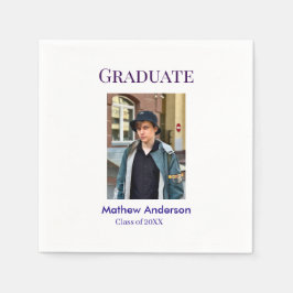 Servilleta De Papel Graduation photo name class of 20XX blue simple bo
