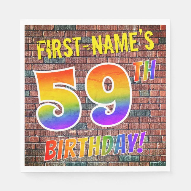 Servilleta De Papel Graffiti Arcoíris Look 59º CUMPLEAÑOS! + Nombre Pe (Anverso)