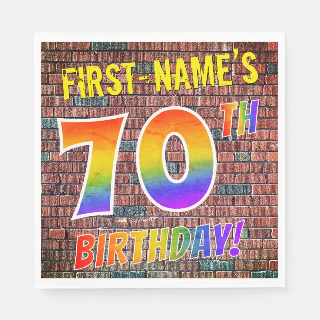 Servilleta De Papel Graffiti Arcoíris Look ¡70 CUMPLEAÑOS! + Nombre Pe (Anverso)