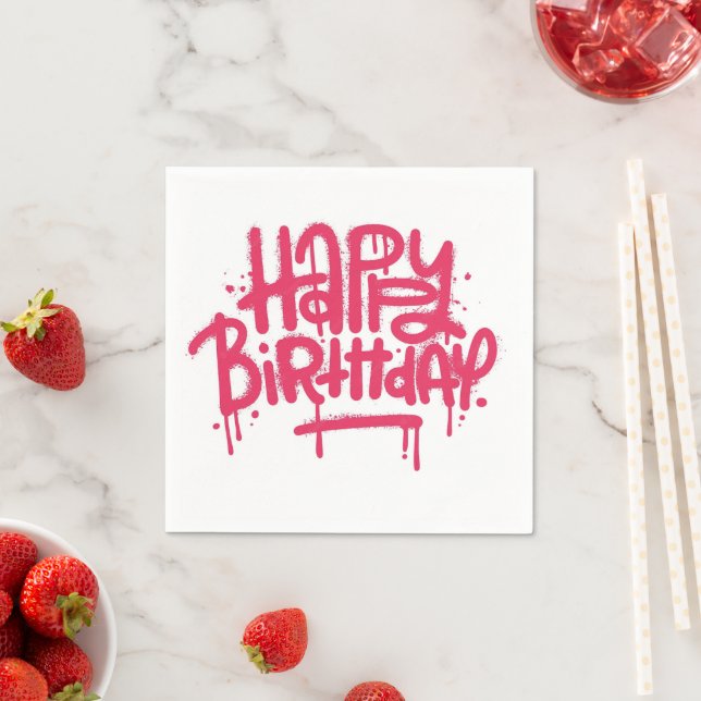 Servilleta De Papel Graffiti Spray Happy Birday Gifts Love Pink (In situ)