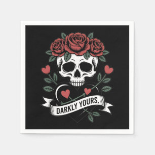 Servilleta De Papel Gráfico Darkly Yours: Calavera Gótica con Rosas Ro