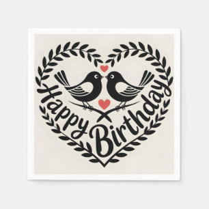 Servilleta De Papel Gráfico de corazón de cumpleaños feliz con pájaros