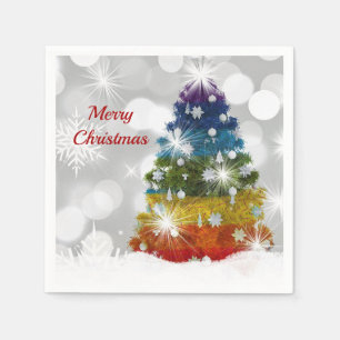 Servilleta De Papel Gráfico de nieve en árbol de Navidad arcoiris