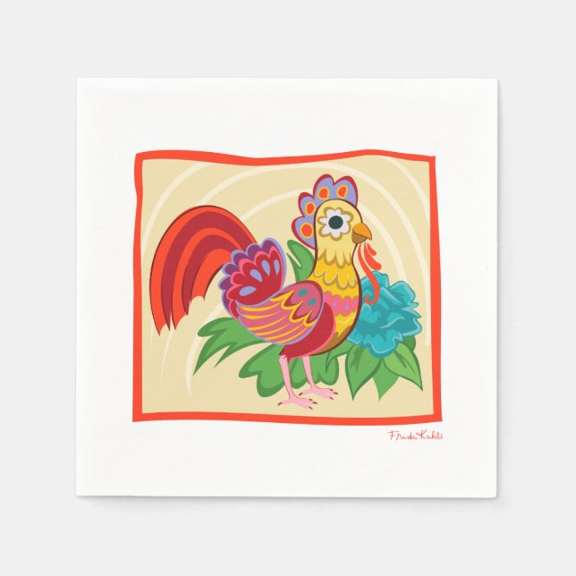 Servilleta De Papel Gráfico de pollo Frida Kahlo (Anverso)